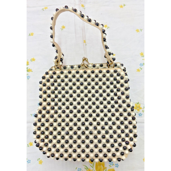 Unbranded Handbags - Vintage Grandee Bead Purse Black White Beaded Handbag USA Mid Century Clutch Vin